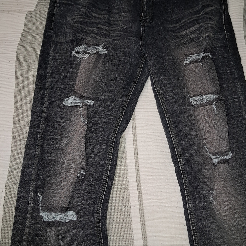 New! Unisex Slim Straight  Distressed Black Denim Jeans
